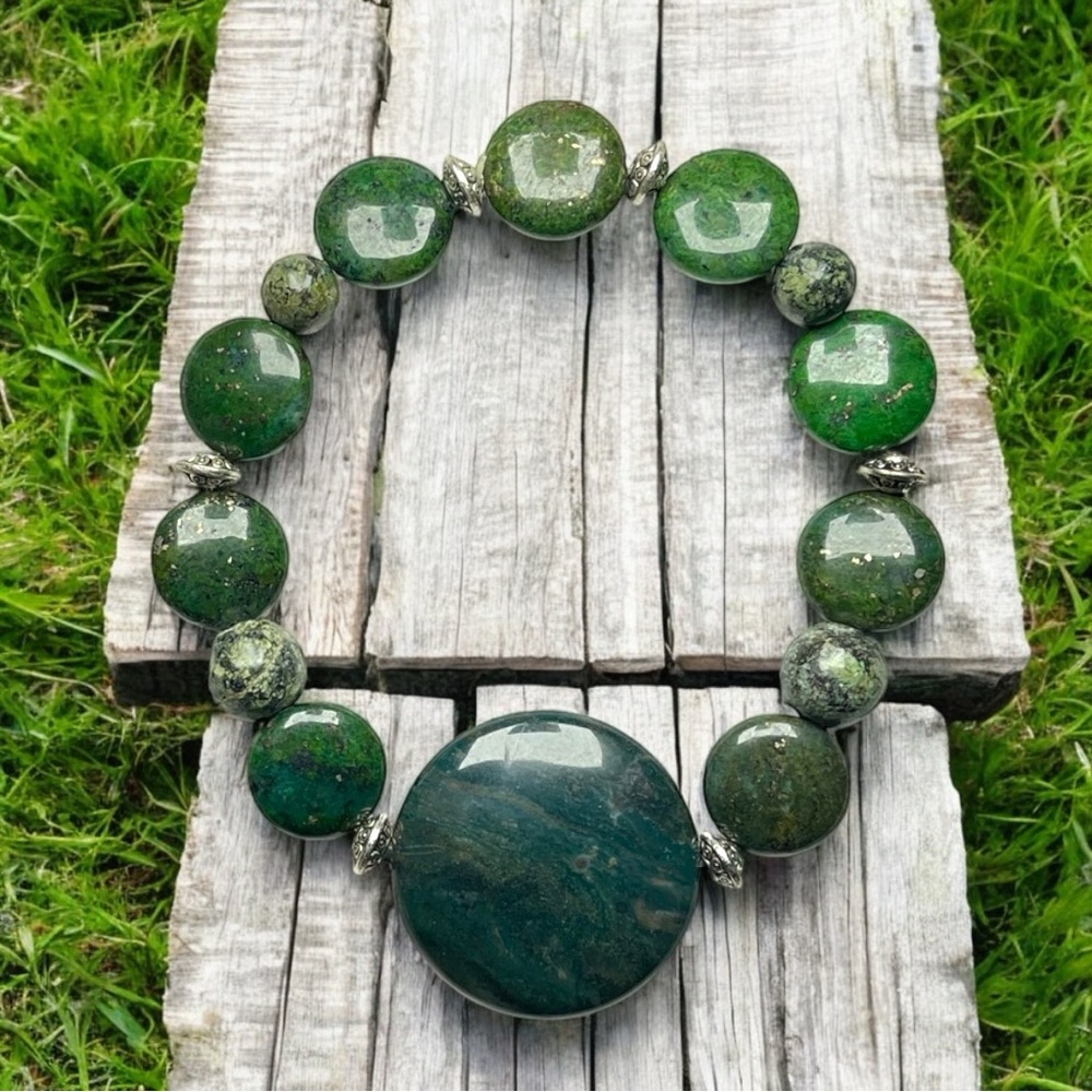 Green Spiderweb Turqouise & Moss Agate Bracelet